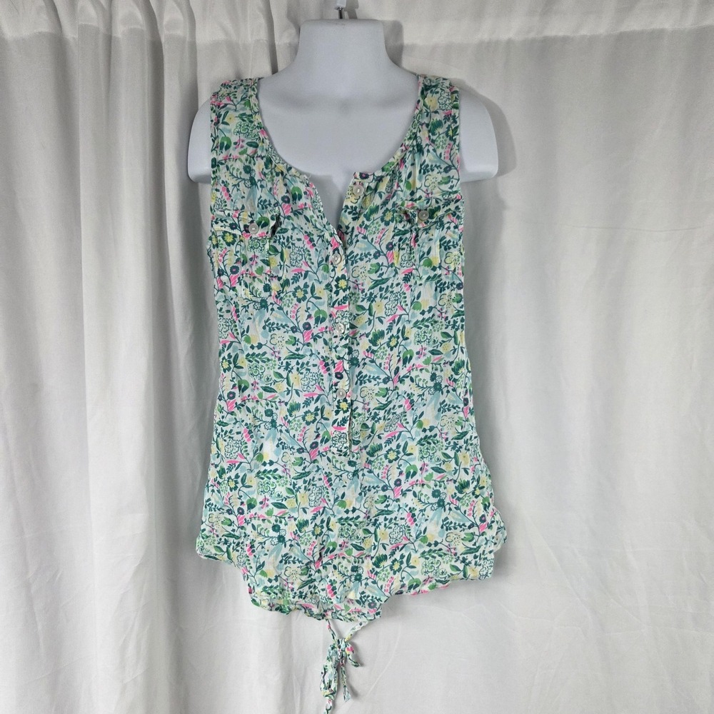 Old Navy Tank Top Girls 10-12 Multicolor Floral Button Front Cotton Summer